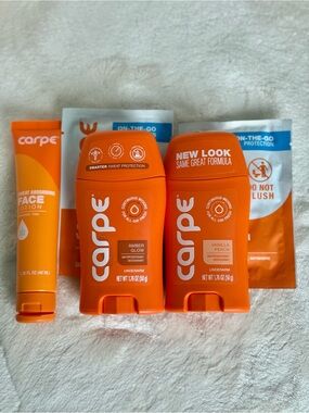 Carpe Deodorant, Antiperspirant Duo + Face Lotion and wipes